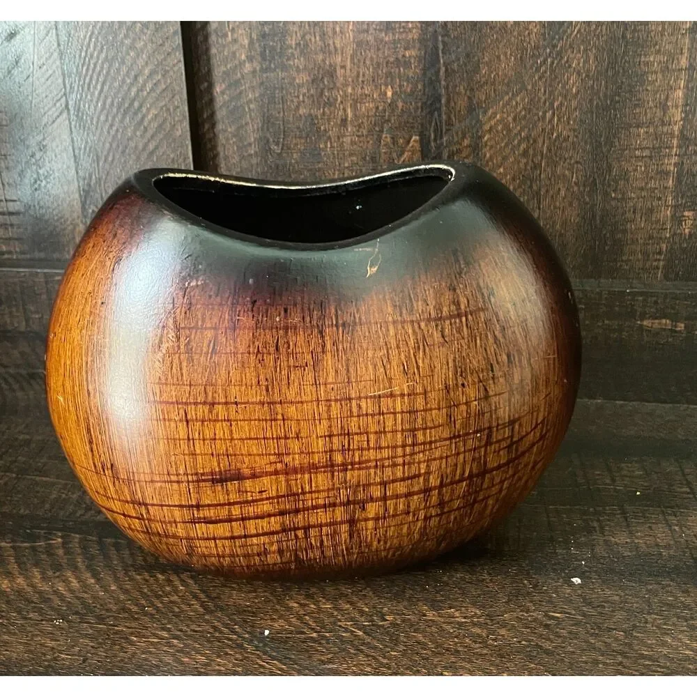 Vintage Handcrafted Wooden Sculptural Vase Ombre Organic Modern Japandi